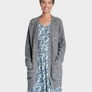 - -Knox Rose blue/gray open grandpa cotton blend cardigan with front pockets